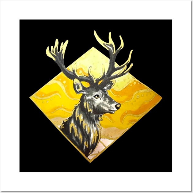 Golden Stag Head Wall Art by Lady Lilac